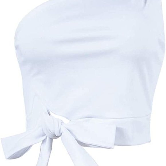 Women's Sexy One Shoulder Sleeveless Bowknot Shirts Crop Tops - Picture 6 of 7